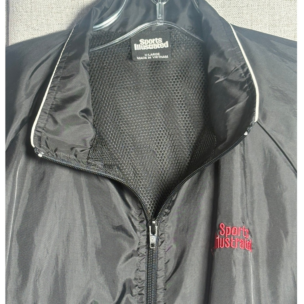 Sports Illustrated Mens XL Windbreaker Jacket Black Full Zip Mesh Lined Athletic